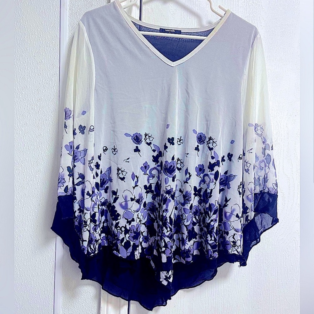 Large Ruffle Sleeve V Neck Mesh Blouse Elastic Loose Flowy Tunic Tops